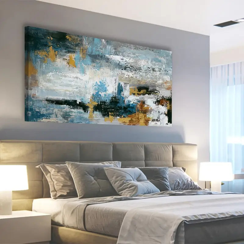 Abstract Coastal Blue Ocean Wall Art canvas office home room framed 120x60cm