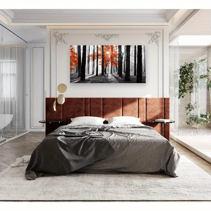 Red Tree Black & White Sunshine Foggy Forest Wall Art canvas office home room framed 120x60cm