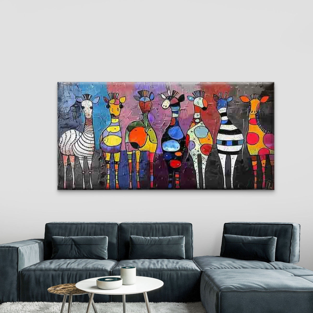 Vibrant Abstract Zebras Wall Art Canvas Office Home Room Framed 80x45cm