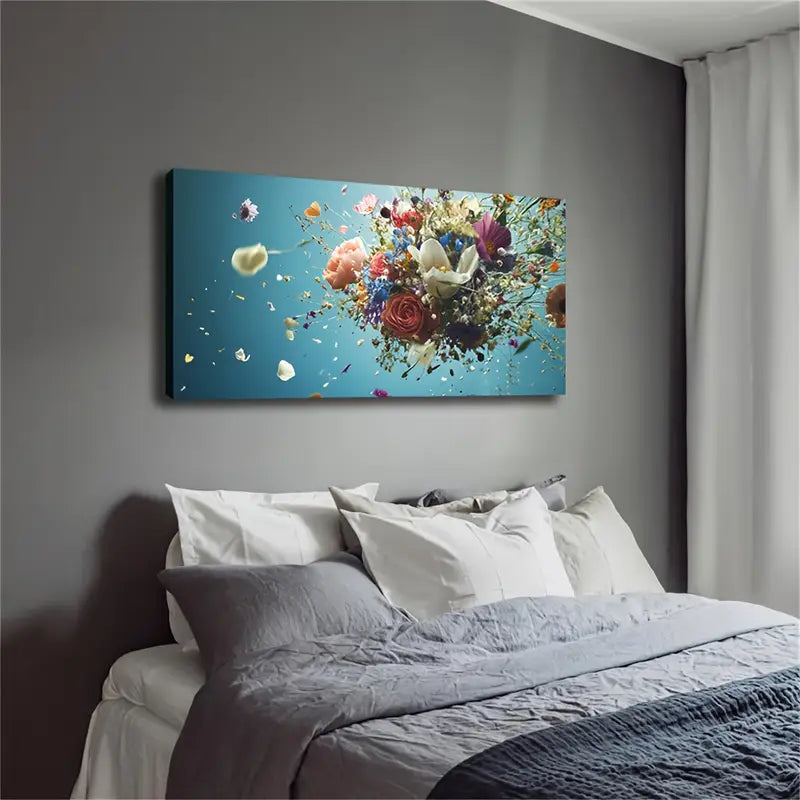 Bright Flowers Gathered Wall Art Canvas Office Home Room Framed 120x60cm