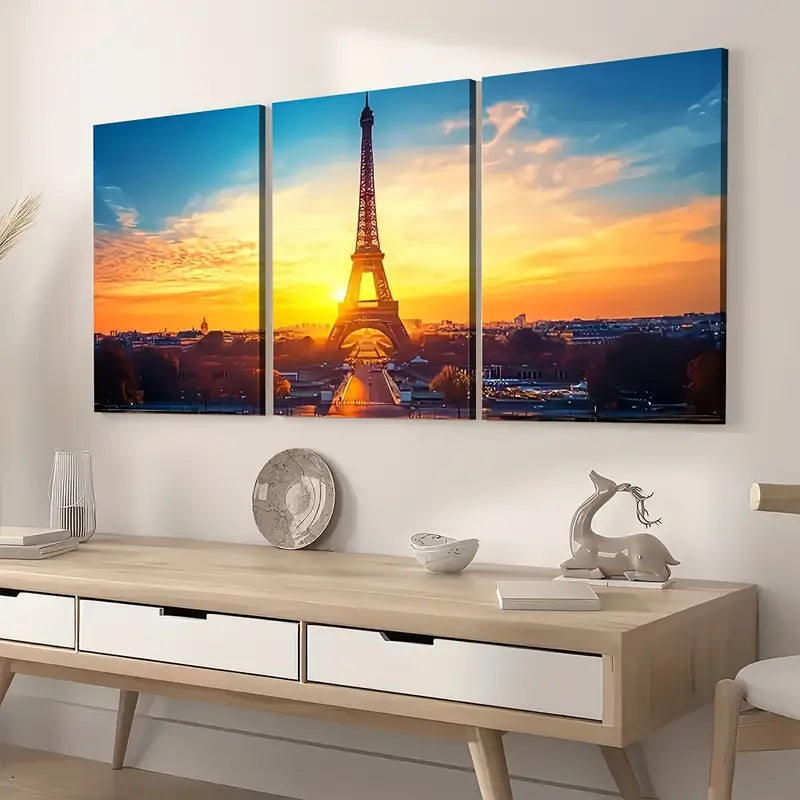 3pcs Eiffel Tower - Modern City Landmark Paris Wall Art Set Canvas Framed 40x60cm - High Quality Print 100% Australian Made Wall Canvas Ready to Hang