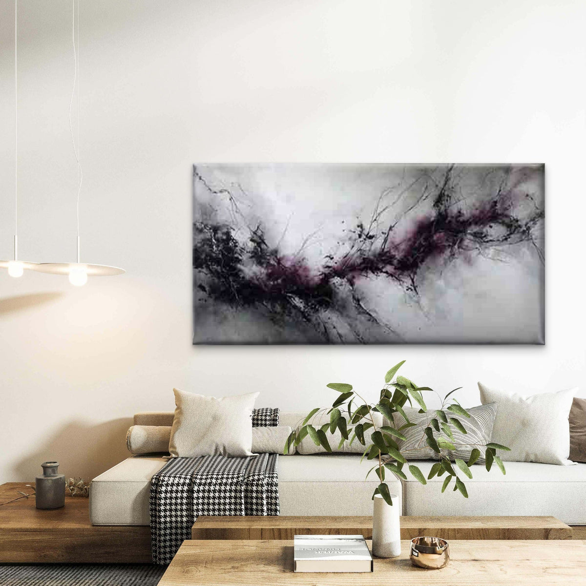 Abstract Ink Marble Design Wall Art Canvas Office Home Room Framed 120x60cm
