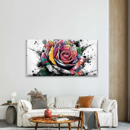 Rose Crafted from Comic Book Wall Art Canvas Office Home Room Framed 80x45cm