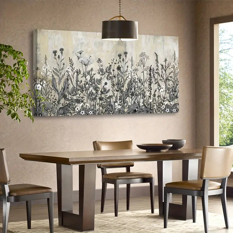 Botanical Rustic Beige Flower Plants Nature Wall Art canvas office home room framed 120x60cm