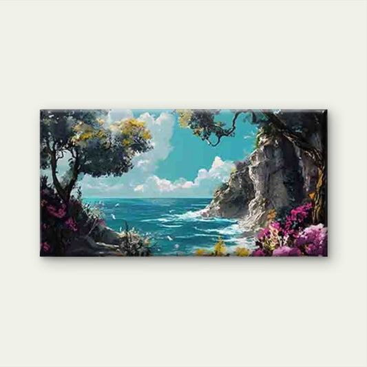 Coastal Mountain Landscape Wall Art Canvas Office Home Room Framed 80x45cm