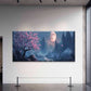 Asian Full Moon & Orchid Tree Wall Art Canvas Office Home Room Framed 80x45cm