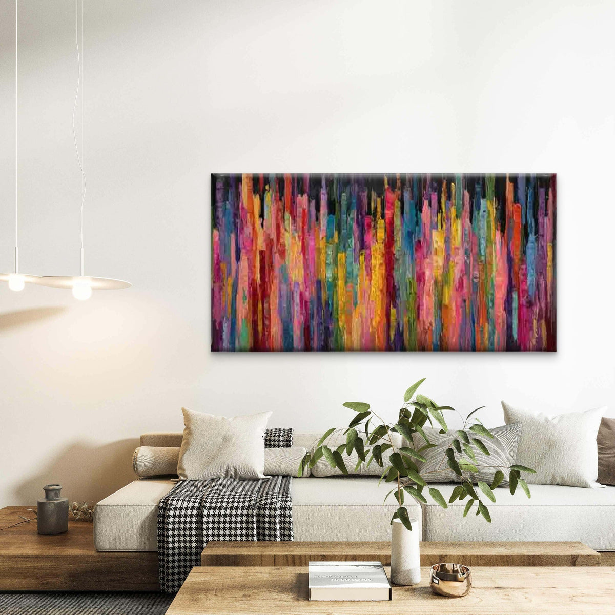 Neutral Vertical Line Stripes Wall Art Canvas Office Home Room Framed 120x60cm