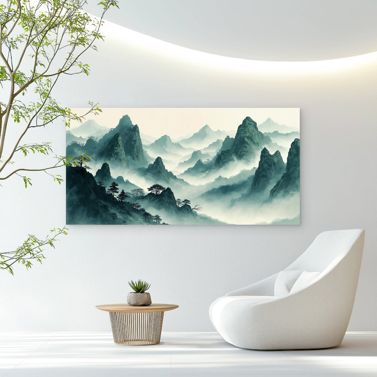 Ethereal Misty Mountain Ink Wall Art Canvas Office Home Room Framed 120x60cm