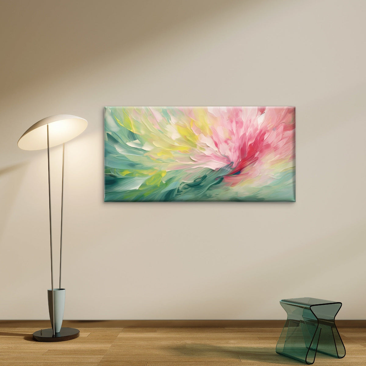 Modern Impasto Floral Wave Wall Art Canvas Office Home Room Framed 120x60cm
