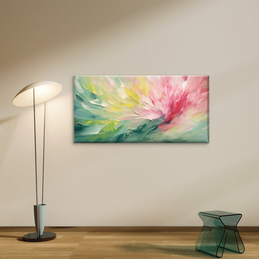Modern Impasto Floral Wave Wall Art Canvas Office Home Room Framed 80x45cm