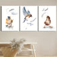 3pcs Featuring Feathered Whimsical Bird Watercolor Metal Print Ready to Hang Art