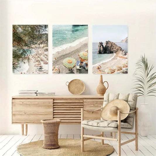 3pcs Cinque Terre Italy Amalfi Beach Painting Metal Print Ready to Hang Art