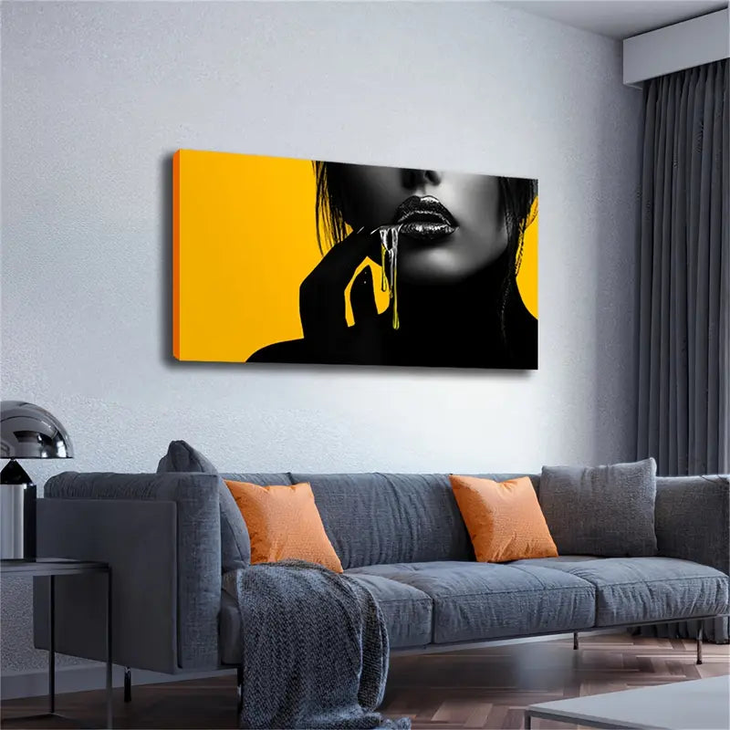 Yellow & Black Abstract Design Wall Art Canvas Office Home Room Framed 120x60cm