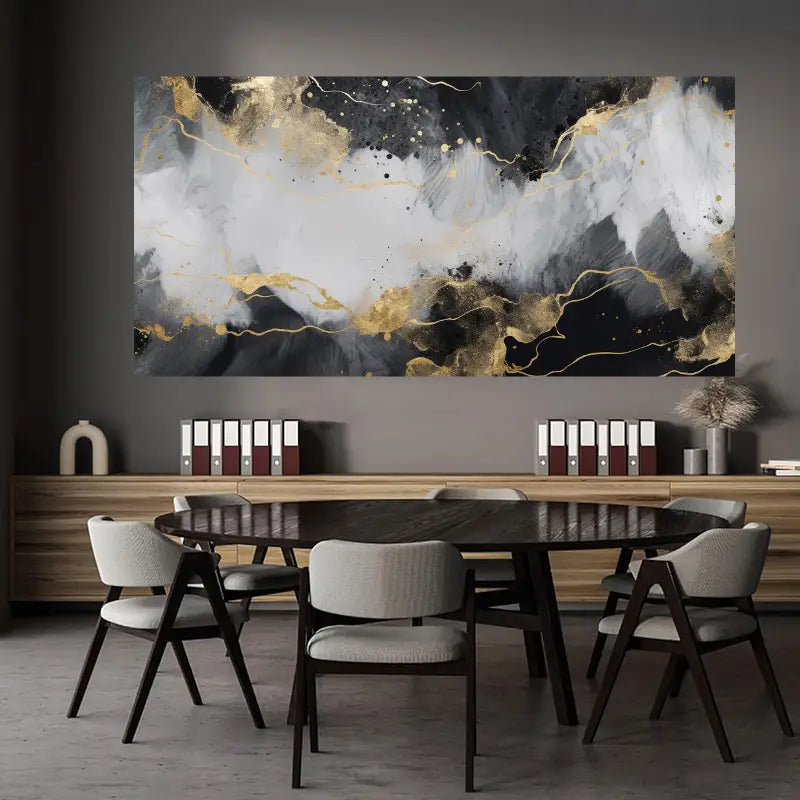 Modern Abstract Wall Art, Black, Golden & White Wall Art wall canvas office home room framed 120x60cm