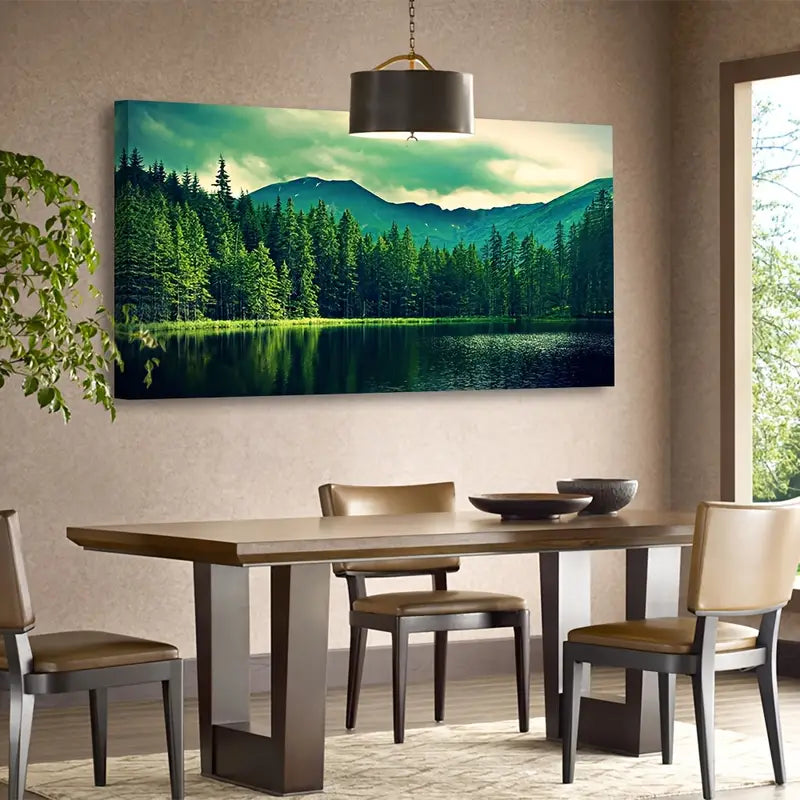 Green Mountain Forest Nature Wall Art canvas office home room framed 120x60cm