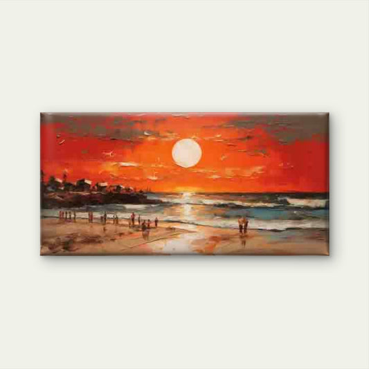 Sunset Beach Scene with Ocean Wall Art Canvas Office Home Room Framed 80x45cm