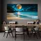 Tropical Night Scene with Sandy Shoreline, Lush Greenery & Starry Sky Wall Art wall canvas office home room framed 120x60cm