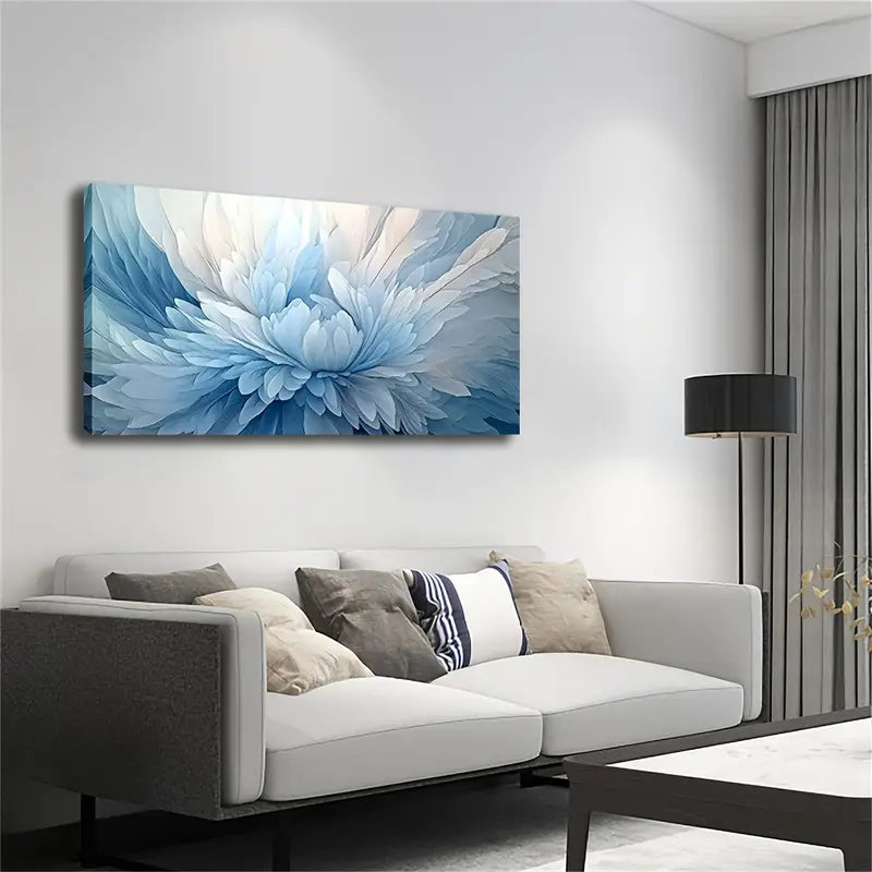 Abstract Blue White Floral Wall Art Canvas Office Home Room Framed 120x60cm