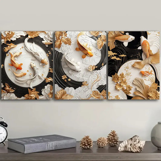 3pcs Goldfish in a Vortex Metal Print Ready to Hang Art