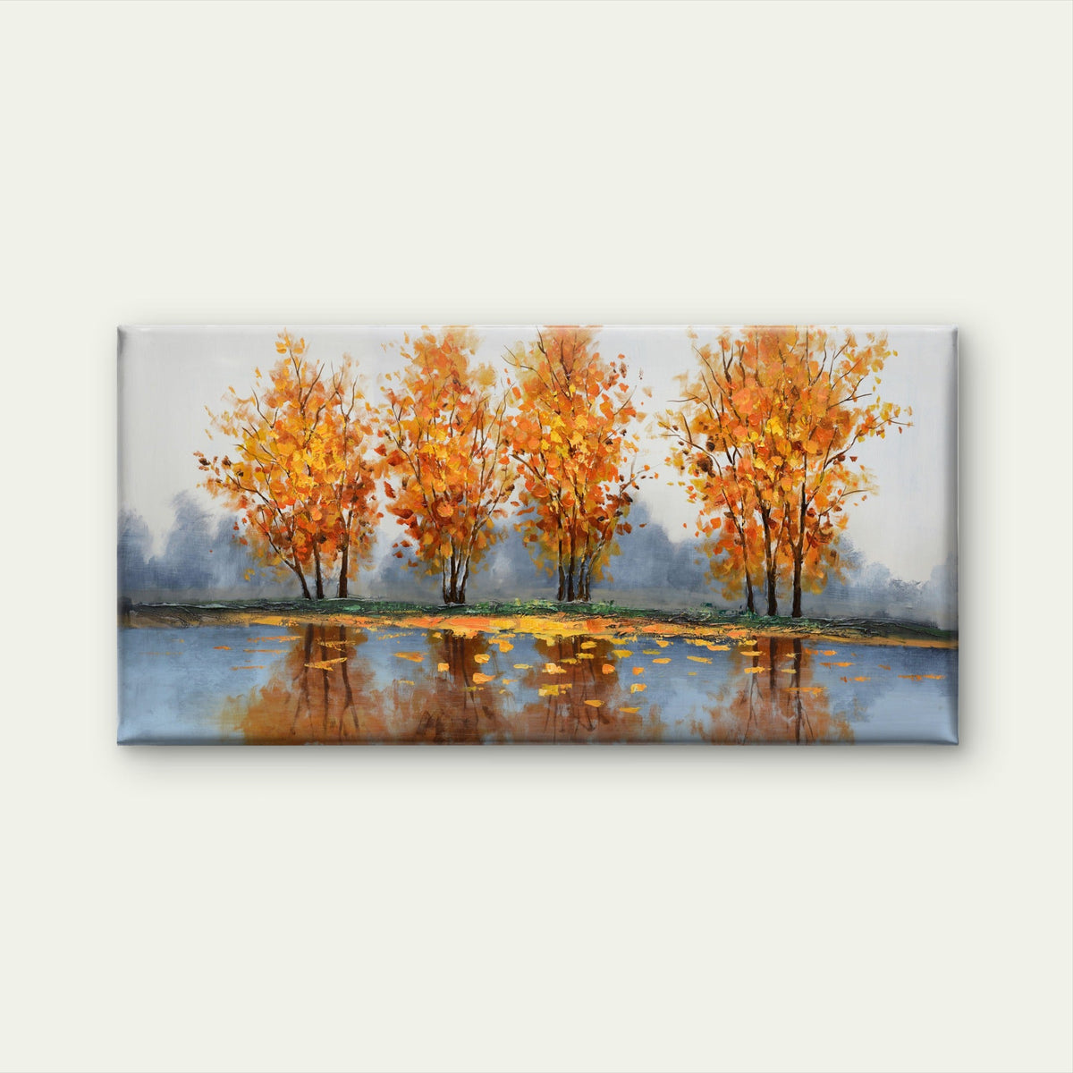 Modern Fall Forest Lake Scene Wall Art Canvas Office Home Room Framed 80x45cm