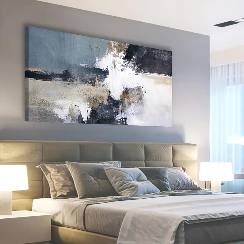 Abstract Grey Blue White Ocean Waves Wall Art canvas office home room framed 120x60cm