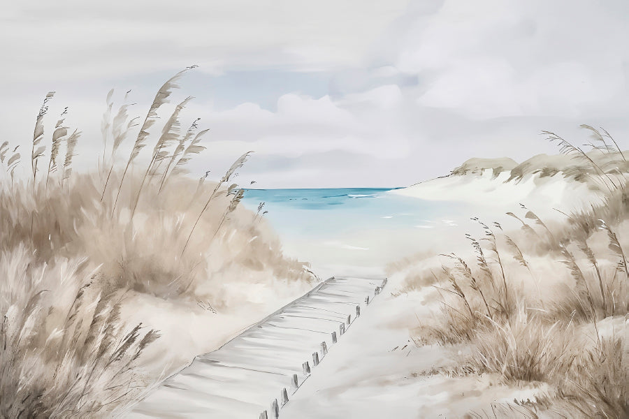 Peaceful Winding Path Leads to The Sea Print 100% Australian Made 60x40cm Stretched Canvas Ready to Hang