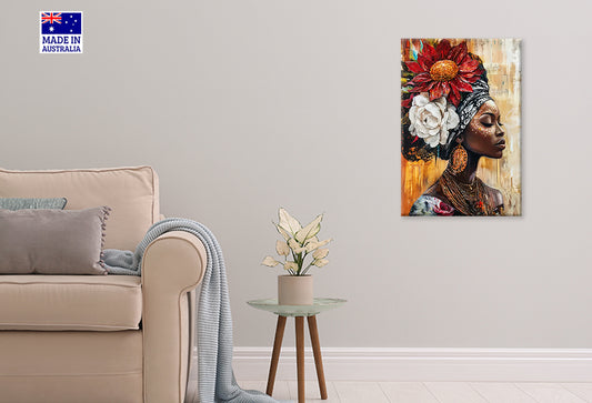 Painting Of Woman with Flower in Her Hair Print 100% Australian Made 40x60cm Stretched Canvas Ready to Hang