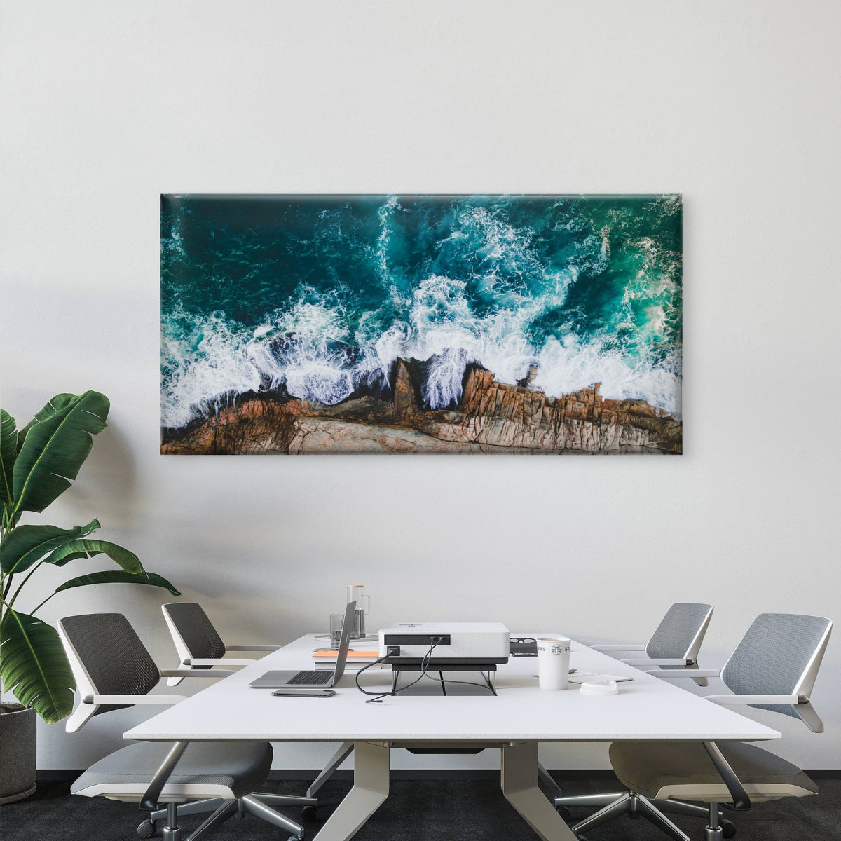 Rocky Ocean Coastline Waves Australia Wall Art Canvas Office Home Room Framed 80x45cm