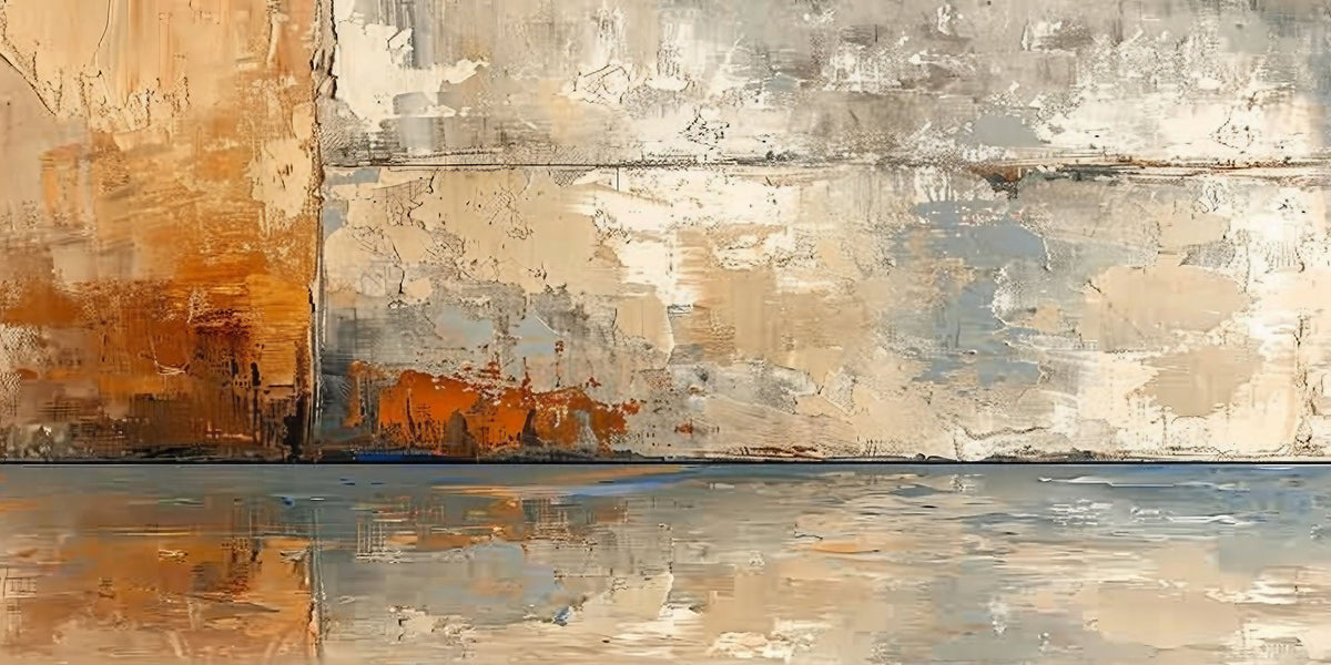 Beige Rust Textured Rustic Horizon Design Wall Art Canvas Office Home Framed 80x45cm