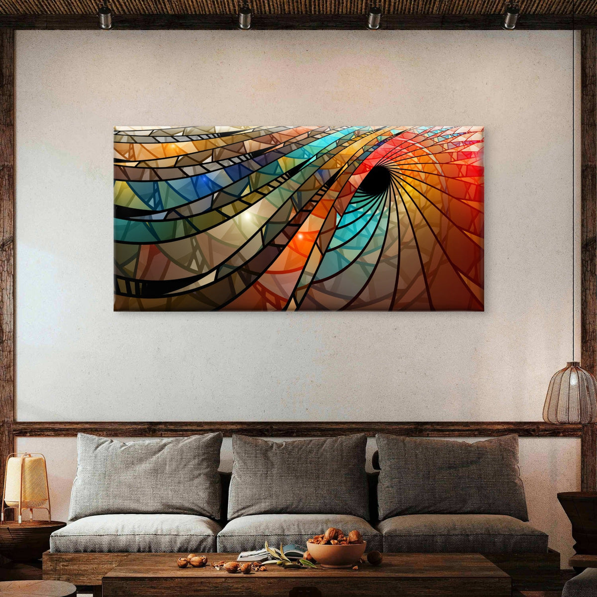 Geometric Vibrant Wave Wall Art Canvas Office Home Room Framed 120x60cm
