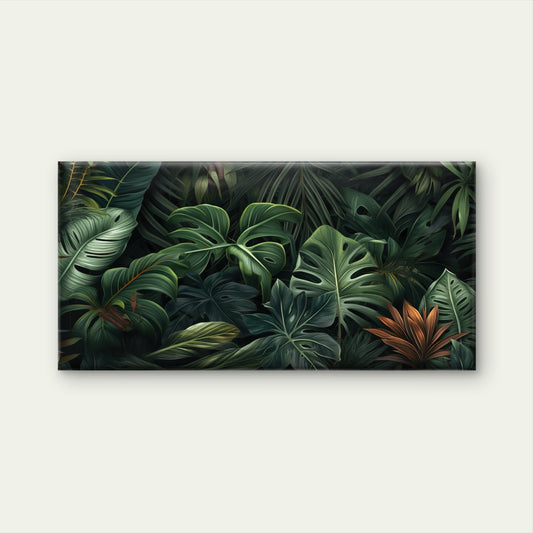 Dark Green Monstera Jungle Wall Art Canvas Office Home Room Framed 80x45cm