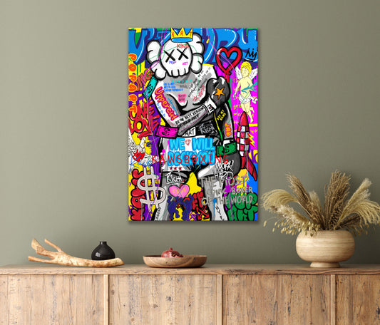 Graffiti Painting of a Man with Teddy Bear on His Chest Print 100% Australian Made 40x60cm Stretched Canvas Ready to Hang