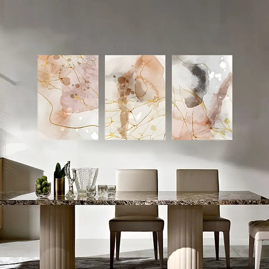 3pcs Abstract Splatter Ink Gold Pink Metal Print Ready to Hang Art