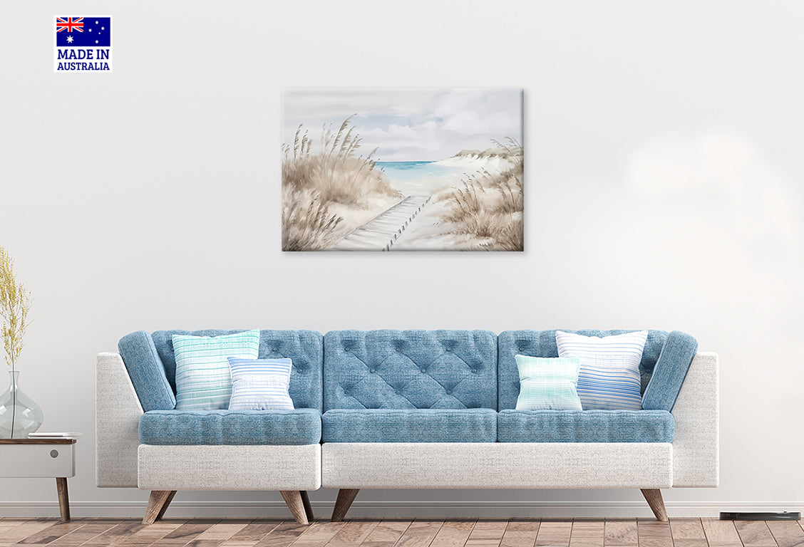 Peaceful Winding Path Leads to The Sea Print 100% Australian Made 60x40cm Stretched Canvas Ready to Hang