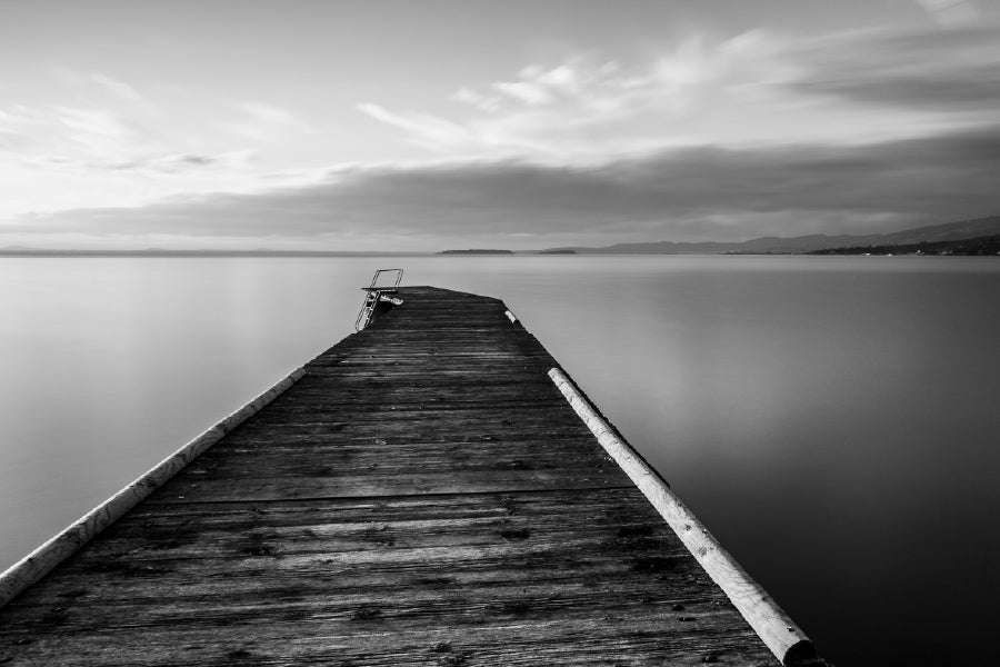 Pier on a Lake With Still Water Print 100% Australian Made Stretched Canvas Ready to Hang - BW-107