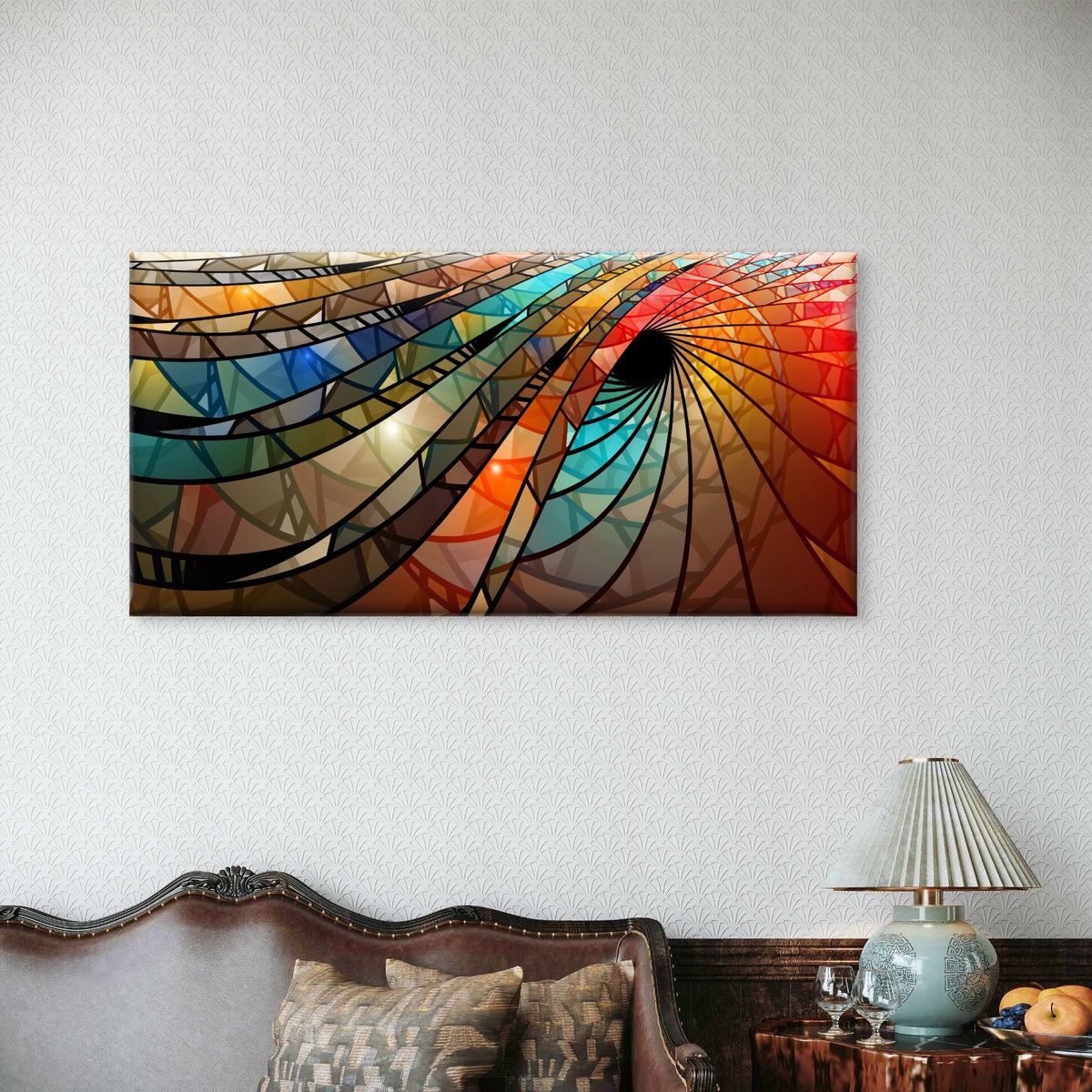 Geometric Vibrant Wave Wall Art Canvas Office Home Room Framed 120x60cm