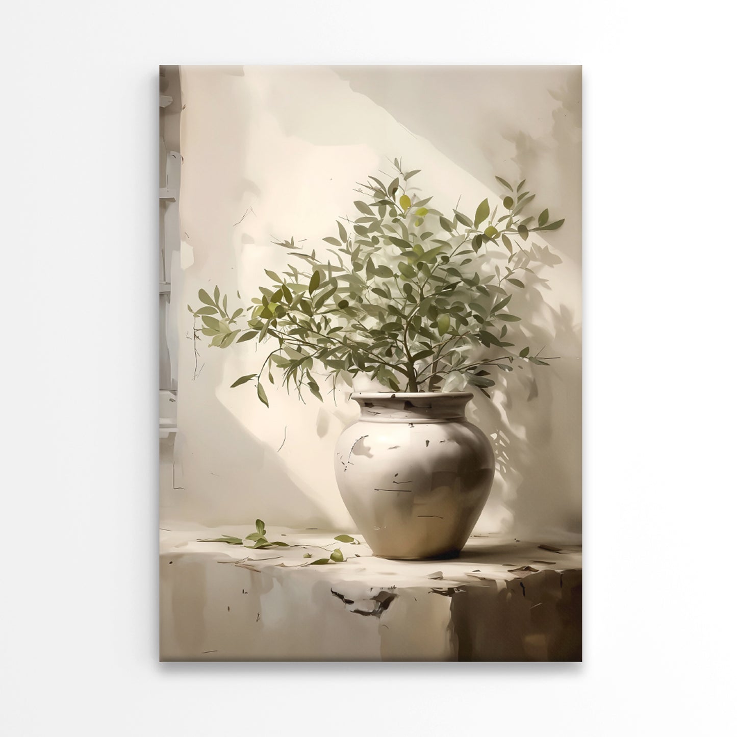 Vintage Sun Lighted Potted Green Plant Print 100% Australian Made 40x60cm Stretched Canvas Ready to Hang