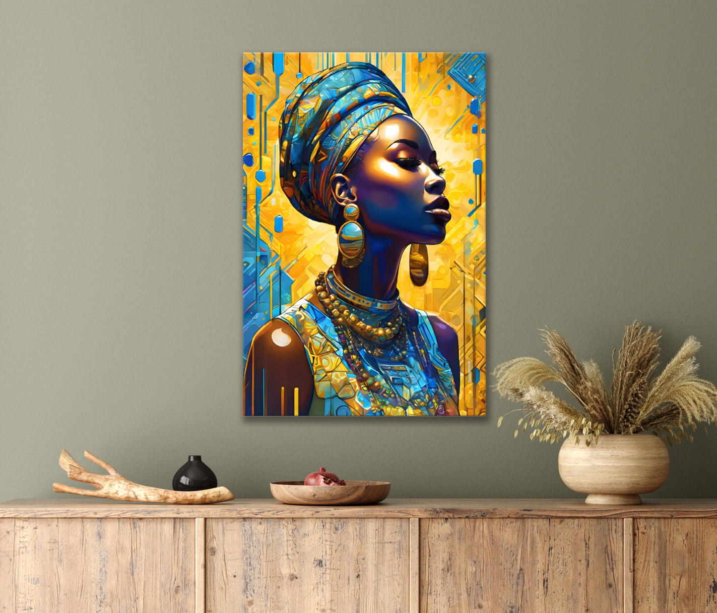 Exuding Confidence and Style Woman with A Turban & Earrings Print 100% Australian Made 40x60cm Stretched Canvas Ready to Hang