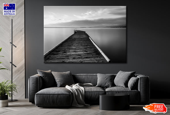 Pier on a Lake With Still Water Print 100% Australian Made Stretched Canvas Ready to Hang - BW-107