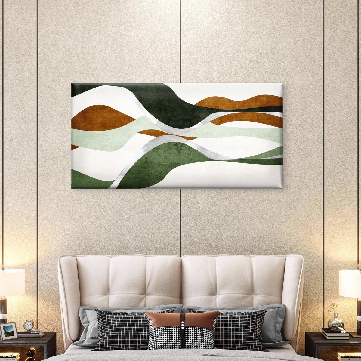 Abstract Green Wavy Curves Wall Art Canvas Office Home Room Framed 120x60cm