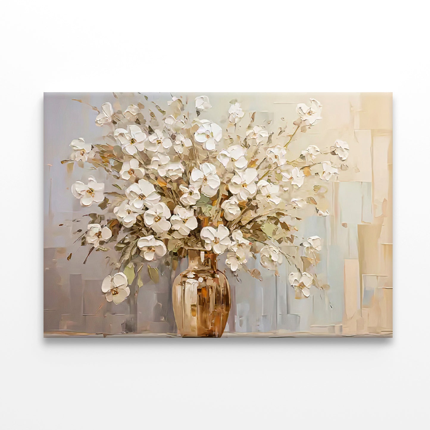 Painting of a Vase with Golden Flowers Print 100% Australian Made 60x40cm Stretched Canvas Ready to Hang