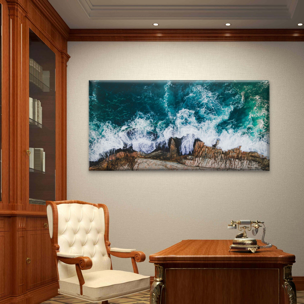 Rocky Ocean Coastline Waves Australia Wall Art Canvas Office Home Room Framed 80x45cm