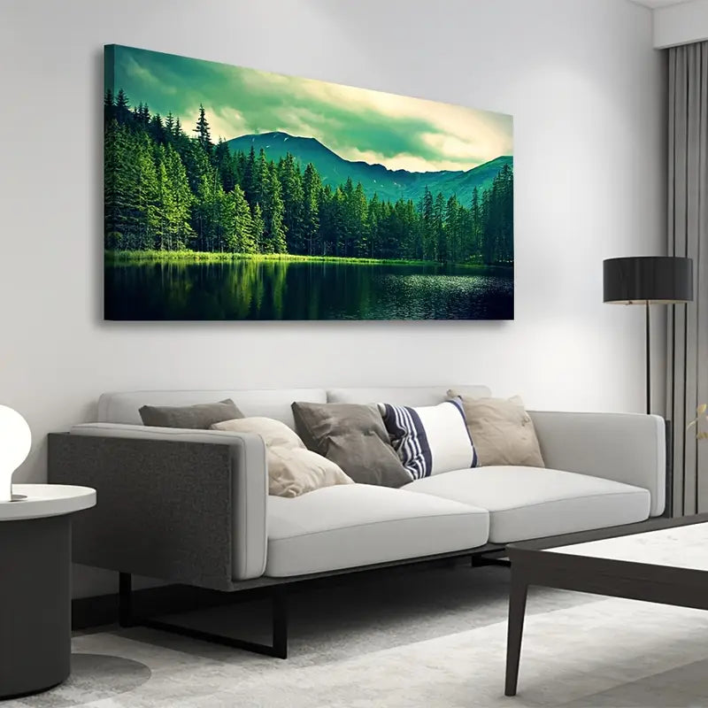 Green Mountain Forest Nature Wall Art canvas office home room framed 120x60cm
