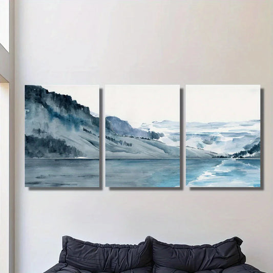 3pcs Winter Fjord Glacier, Glacial Lake Painting Metal Print Ready to Hang Art