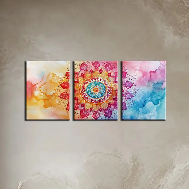 3pcs Watercolor Beautiful Mandala Flower Design Metal Print Ready to Hang Art