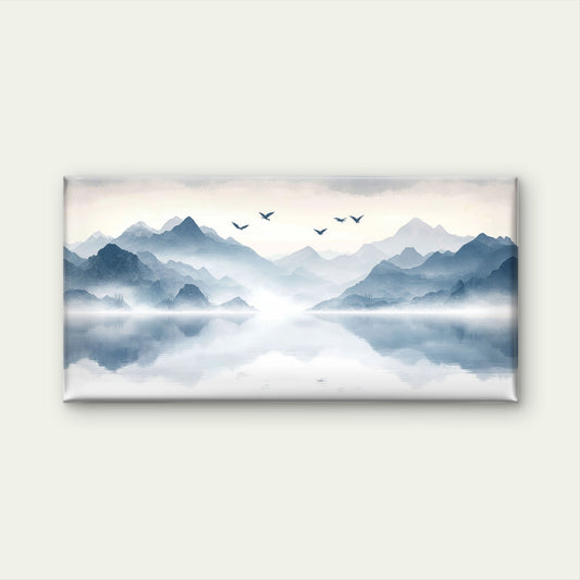 Abstract Blue Mountain Painting Wall Art Canvas Office Home Room Framed 80x45cm