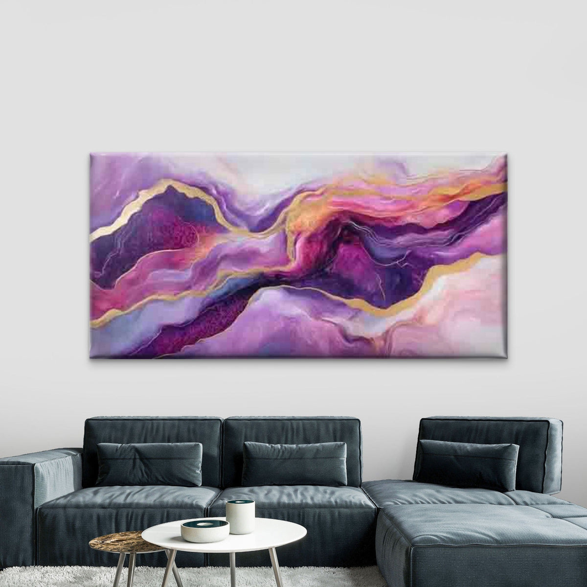 Abstract Purple, Blue & Yellow Wall Art Canvas Office Home Room Framed 80x45cm