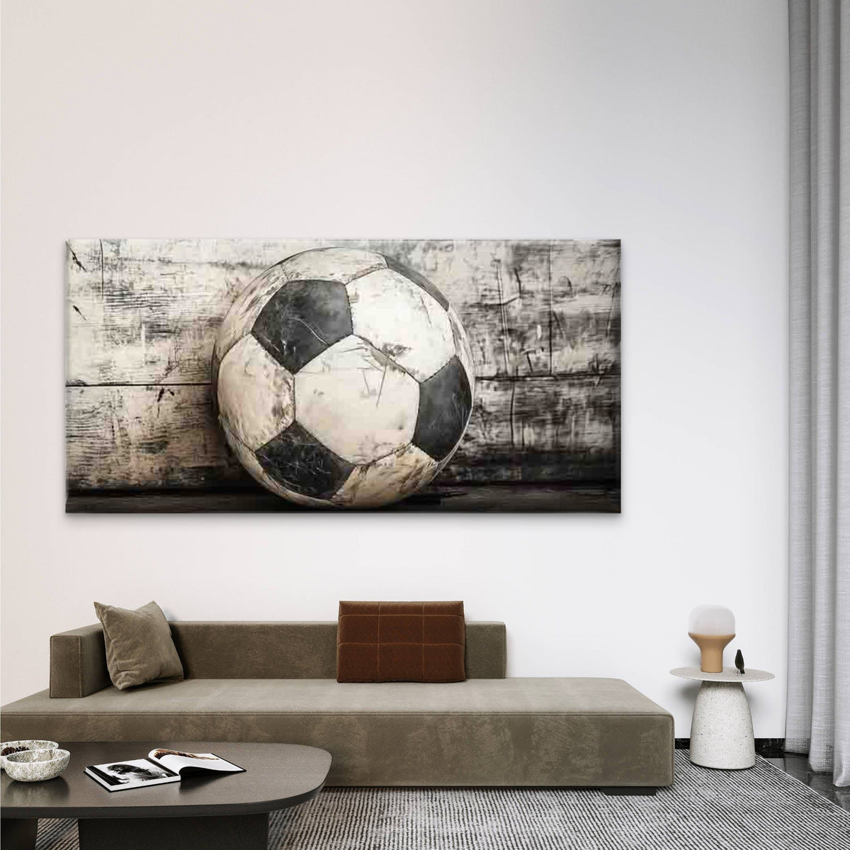 Vintage Soccer Ball on Wood Wall Art Canvas Office Home Room Framed 120x60cm