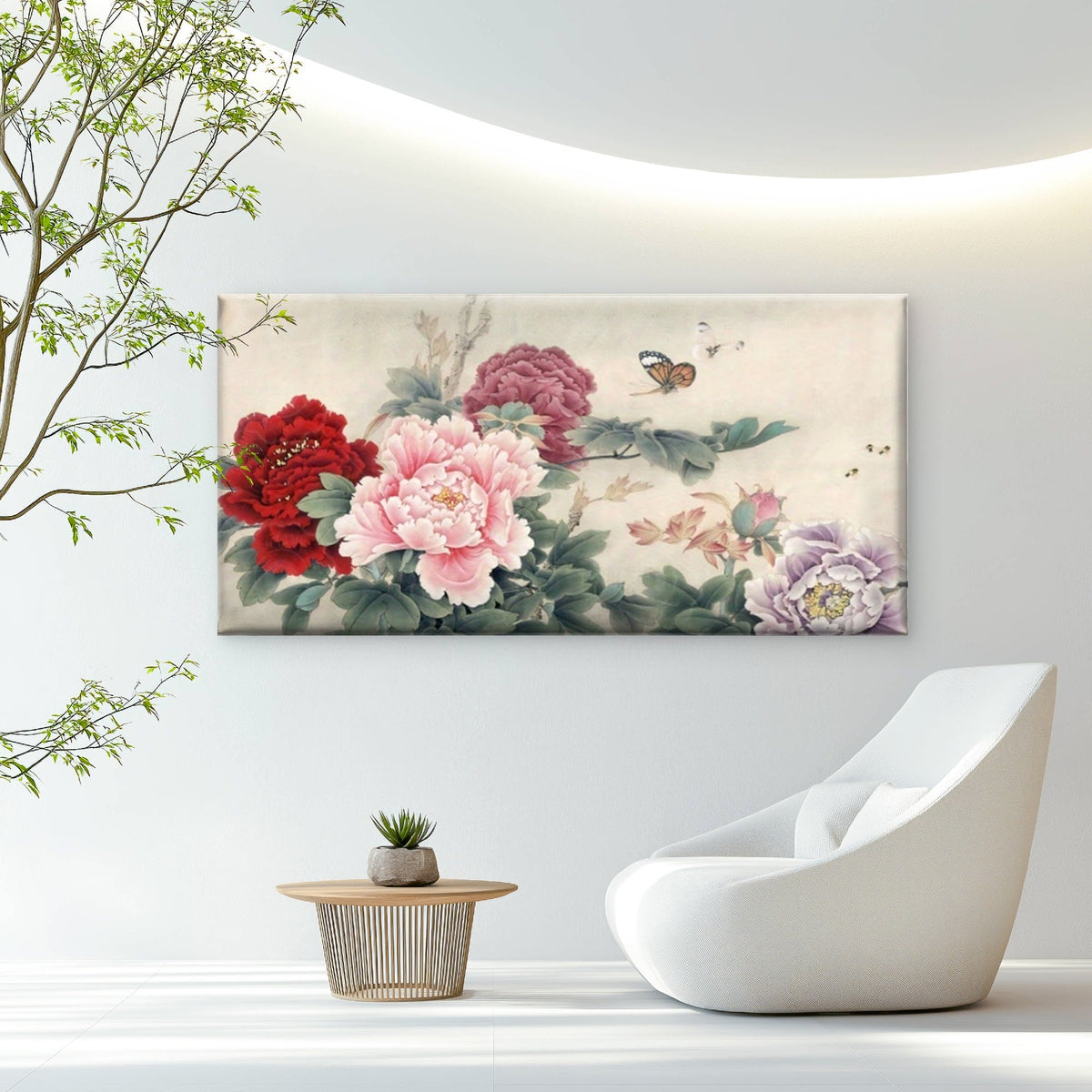 Peonies and Butterflies Chinese Wall Art Canvas Office Home Room Framed 120x60cm