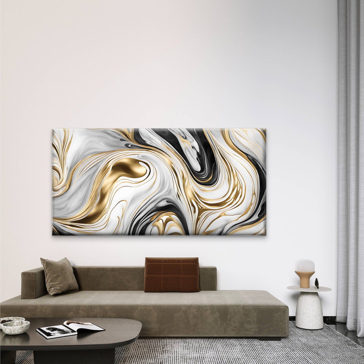 Abstract Black And Gold Marble Wall Art Canvas Office Home Room Framed 80x45cm